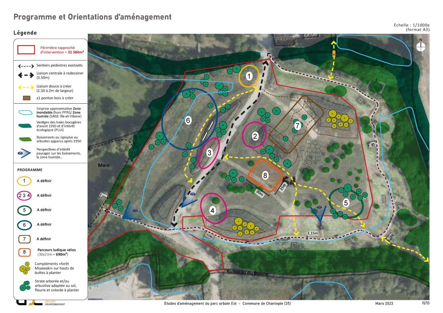 Plan du parc urbain de Chantepie, en prévision de l'atelier de co-construction.